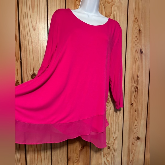 Vince Camuto Tunic 3/4 Sleeves Round Neck Crisscross Front Tunic Pink Rayon - Picture 2 of 10